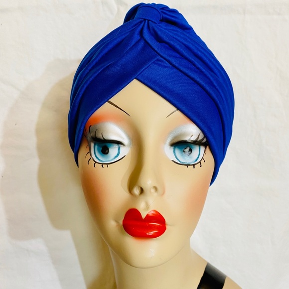 Royal Blue vintage style pinup glamorous turban - Picture 3 of 4